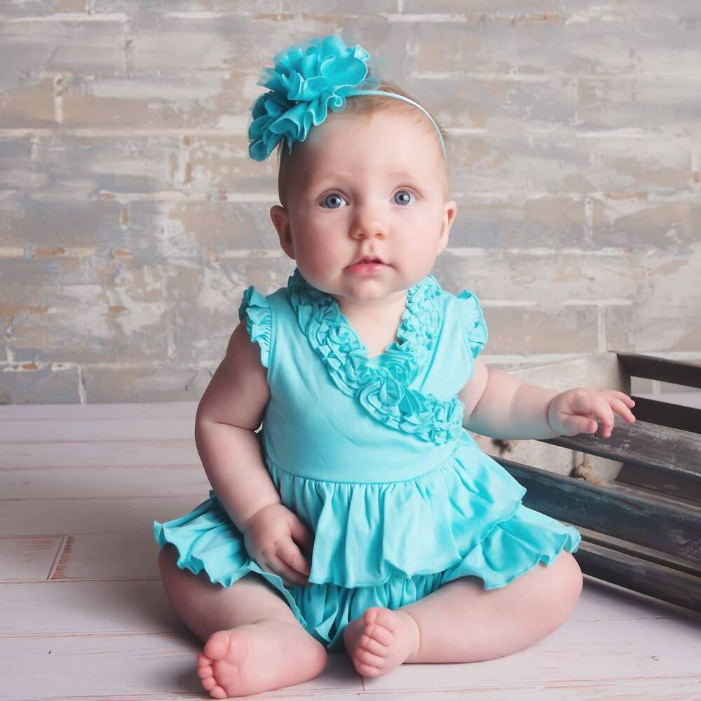 NEW LEMON LOVES LAYETTE baby girls' lotus romper in blue tint